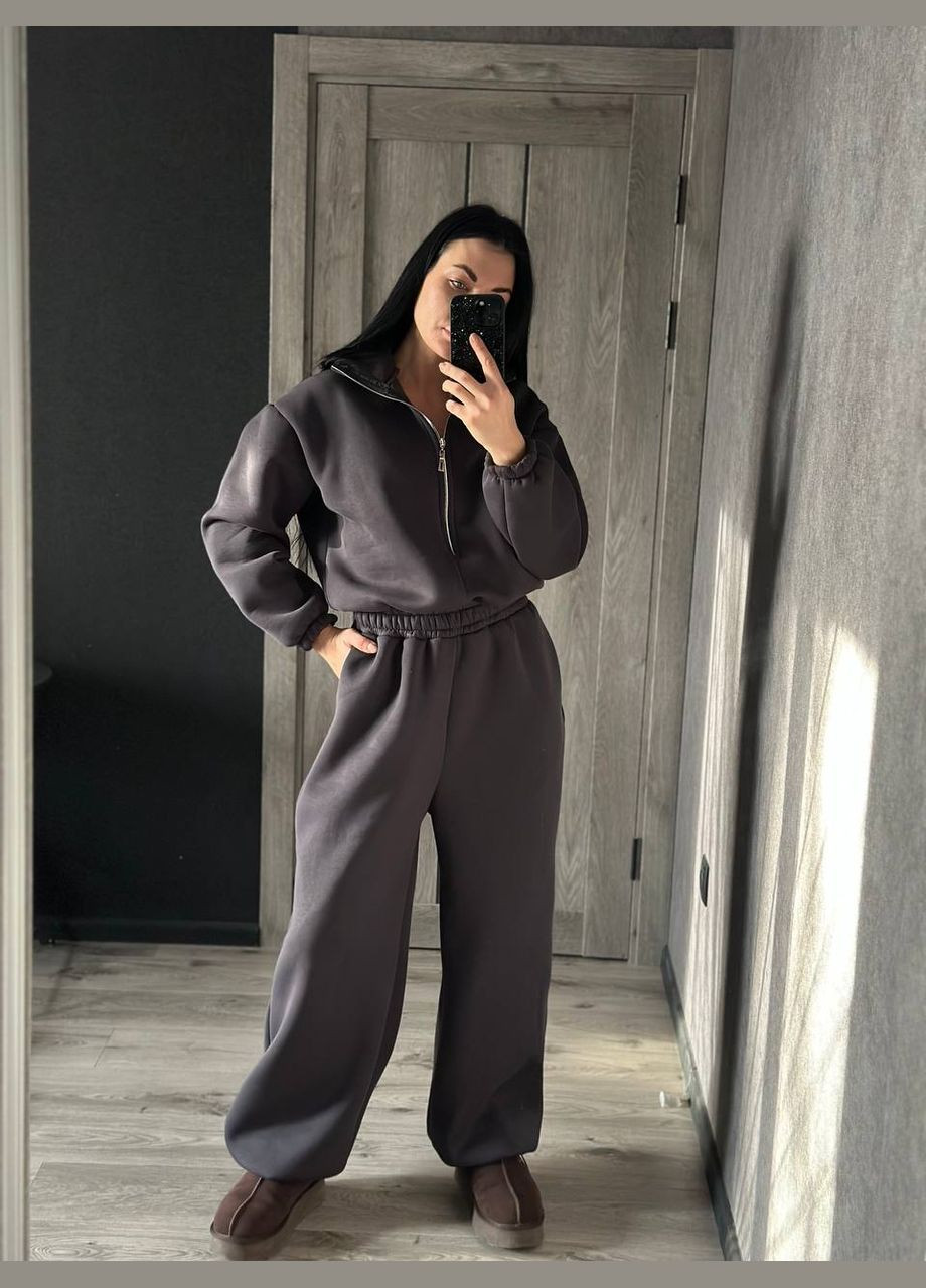Жіночий комбінезон No Brand комбінезон-брюки графітовий спортивний, повсякденний, кежуал фліс, тринитка