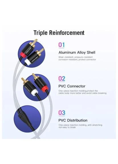 Кабель мультимедийный (VAB-R06-B100) Vention 2xRCA M to 2xRCA M 1.0m black (389126437)