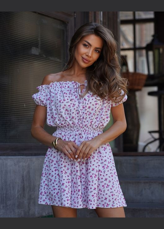 Белое повседневный платья с открытыми плечами ISSA PLUS с цветочным принтом