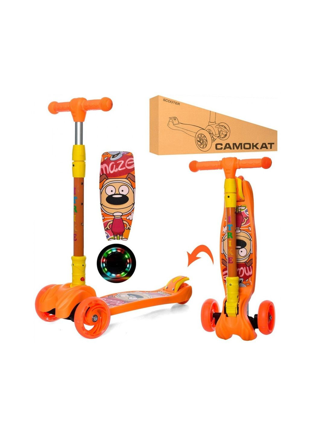 Самокат дитячий триколісний складний Maxi JR 3-060-11-OR з підсвіткою колес Жовтогарячий iTrike (338854757)