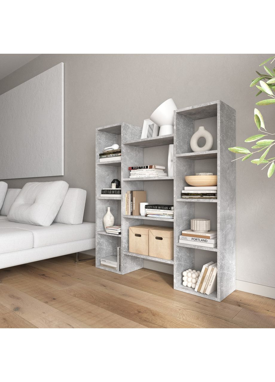 Стелаж для книг D-8 Бетон, сучасна полиця, ЛДСП 130×30×140 см — для дому, офісу, вітальні. VAYS (373315185)