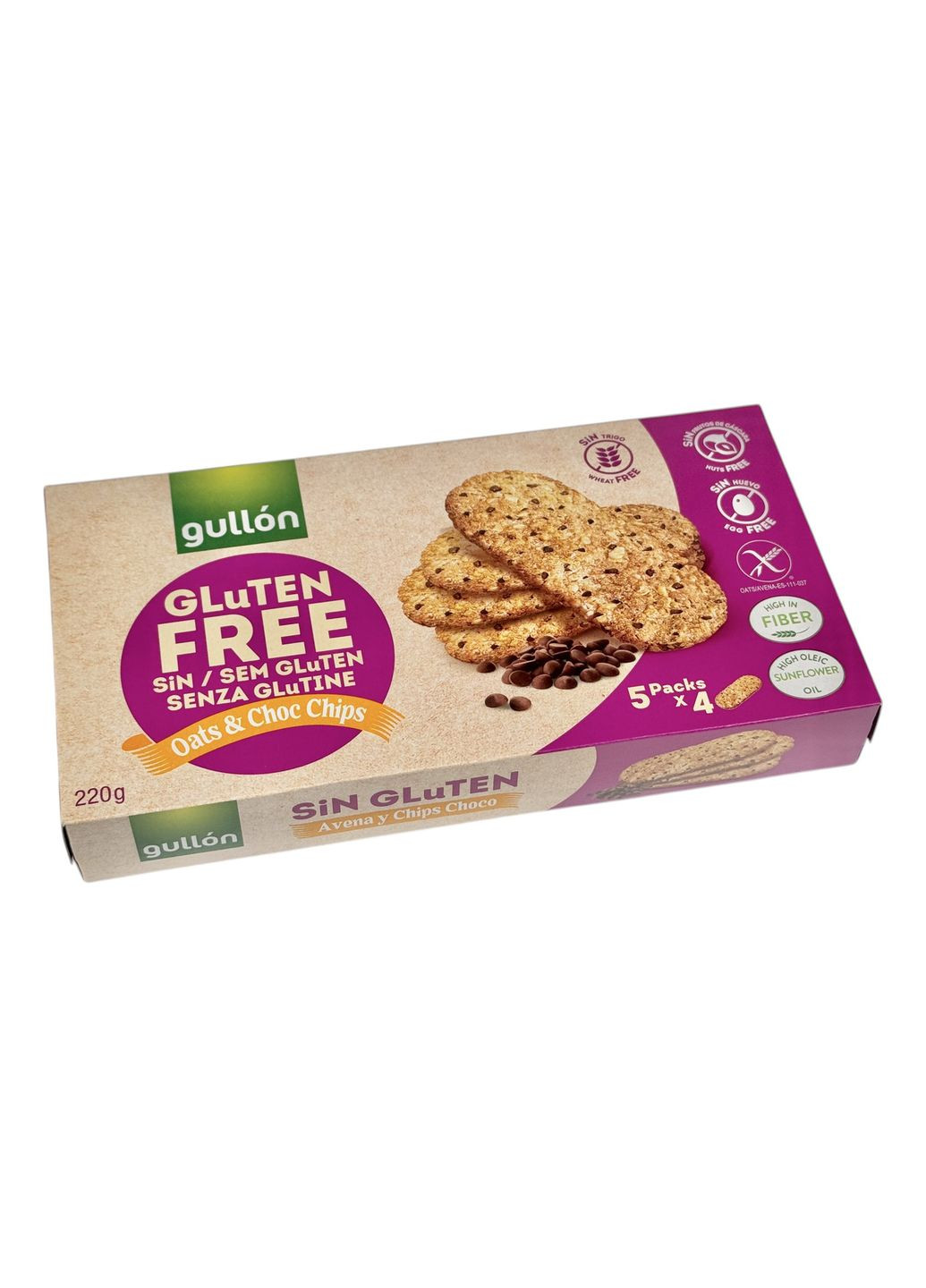 Печенье безглютеновое с овсянкой и шоколадной крошкой e Gluten Free Oats & Choc Chips, 220 г Gullon (369961026)