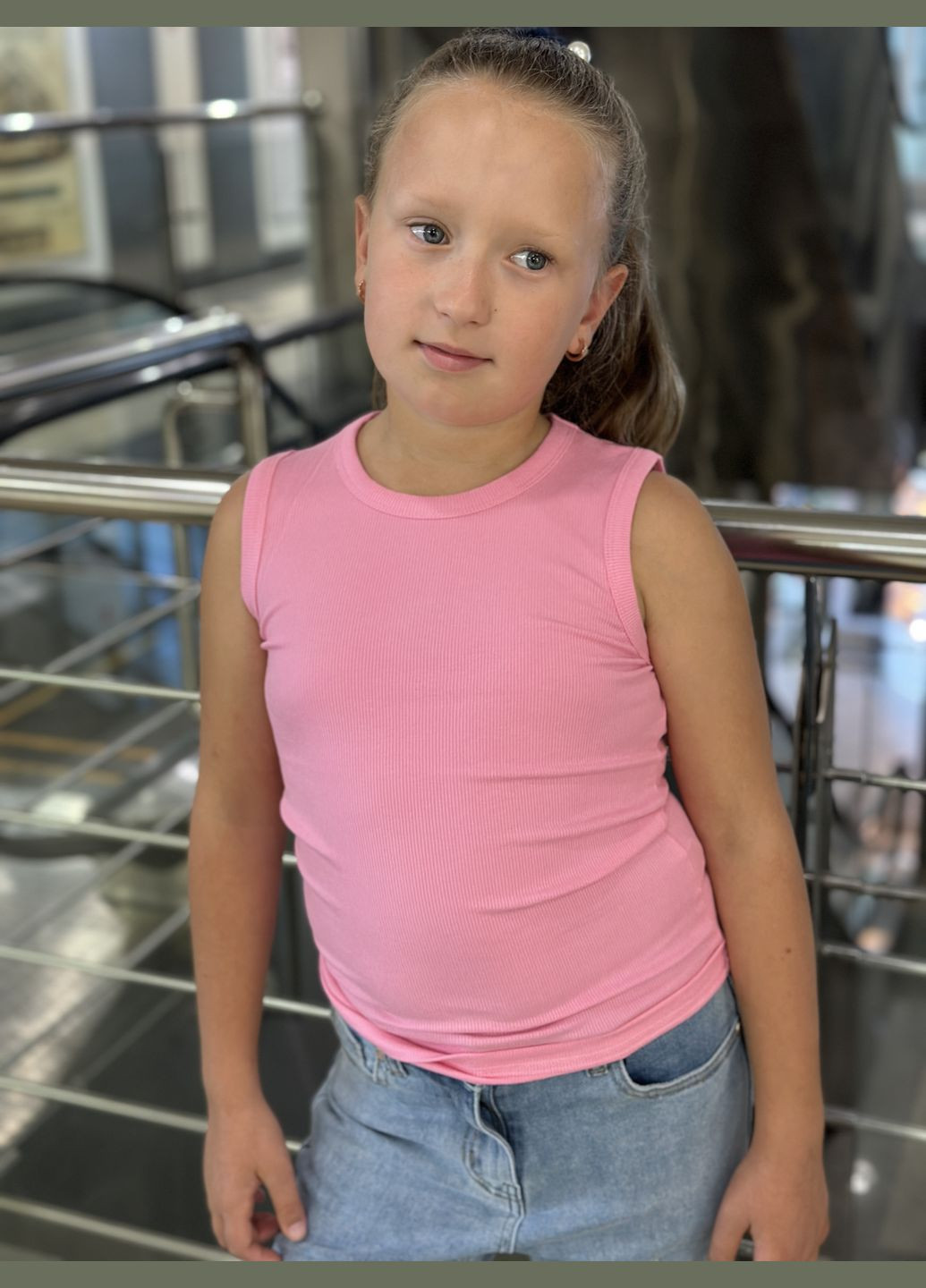 Топ-майка в рубчик для дівчинки рожевий To Be Too (324610465)
