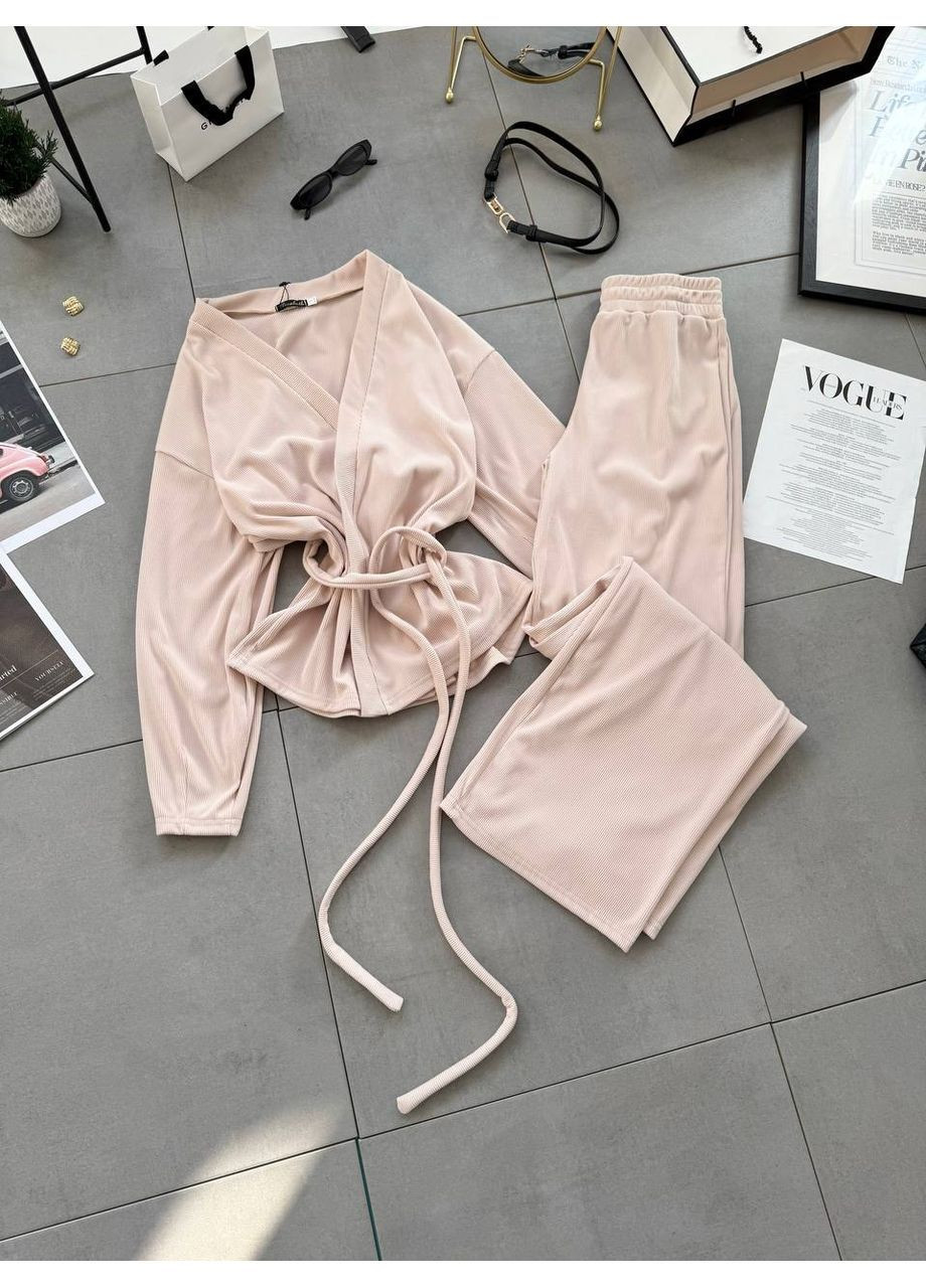 Бежева всесезон домашній костюм жіночий сорочка + брюки Style Point