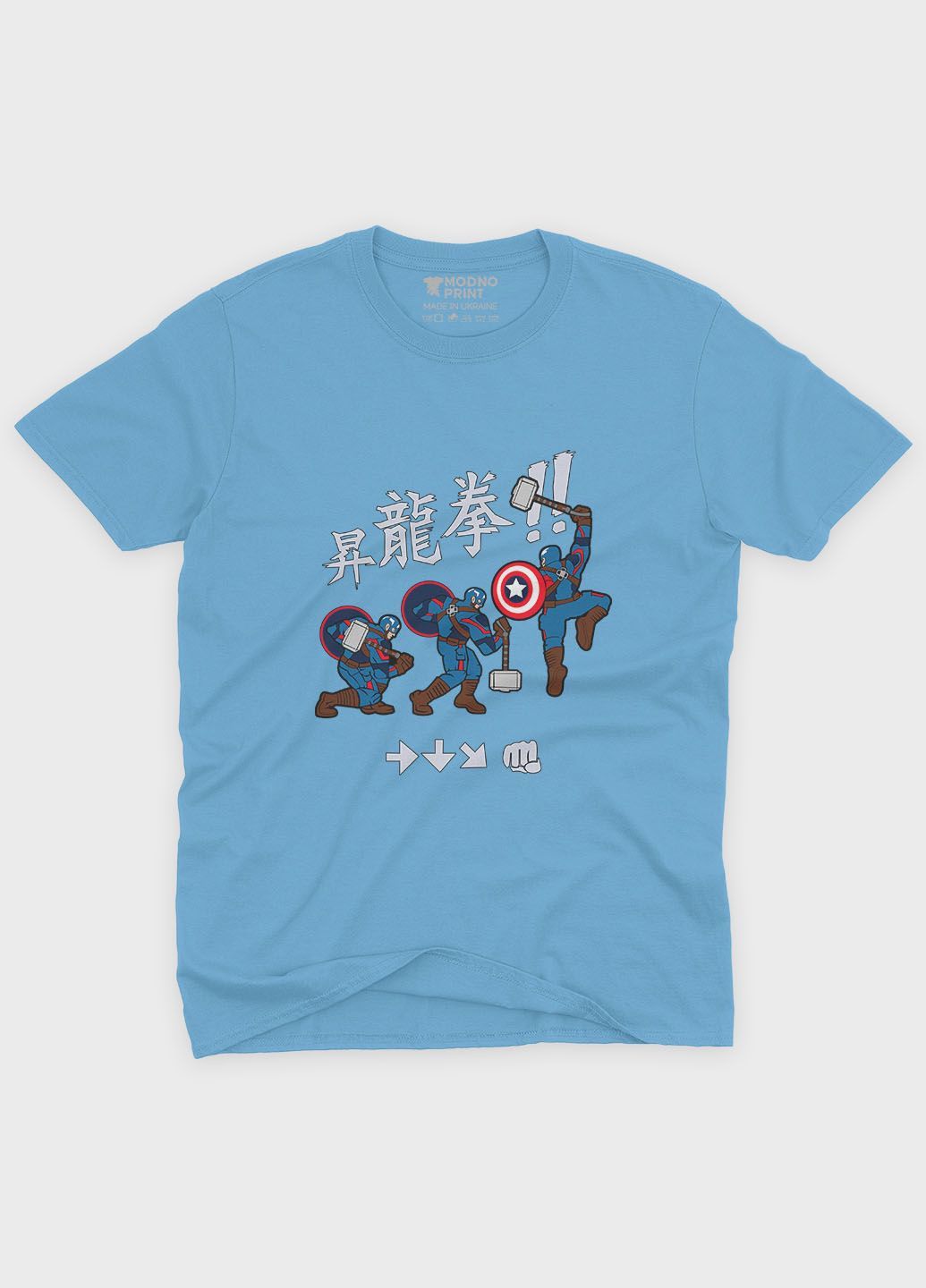 Блакитна демісезонна футболка для дівчинки з принтом супергероя - капітан америка (ts001-1-lbl-006-022-009-g) Modno