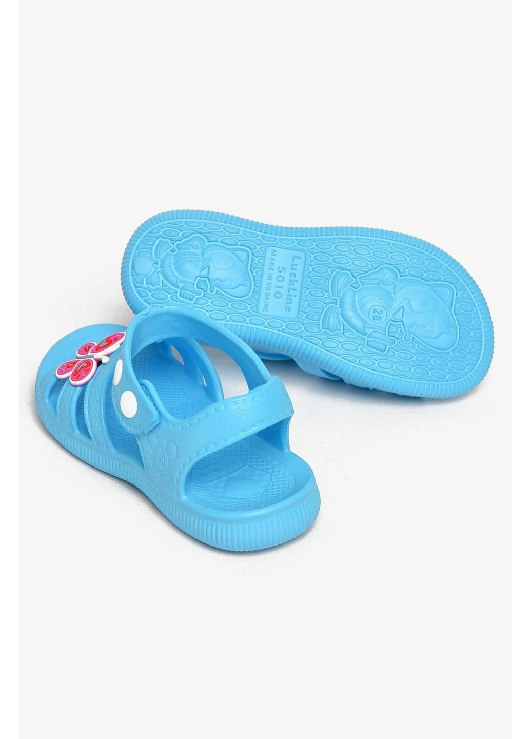 Голубые босоножки детские для девочки голубого цвета Let's Shop с бантом