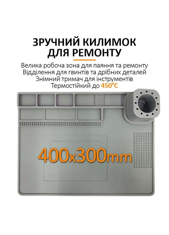 Теплоізоляційний силіконовий килимок TE-722 для пайки та ремонту техніки 400x300mm Grey TELIJIA (325432659)