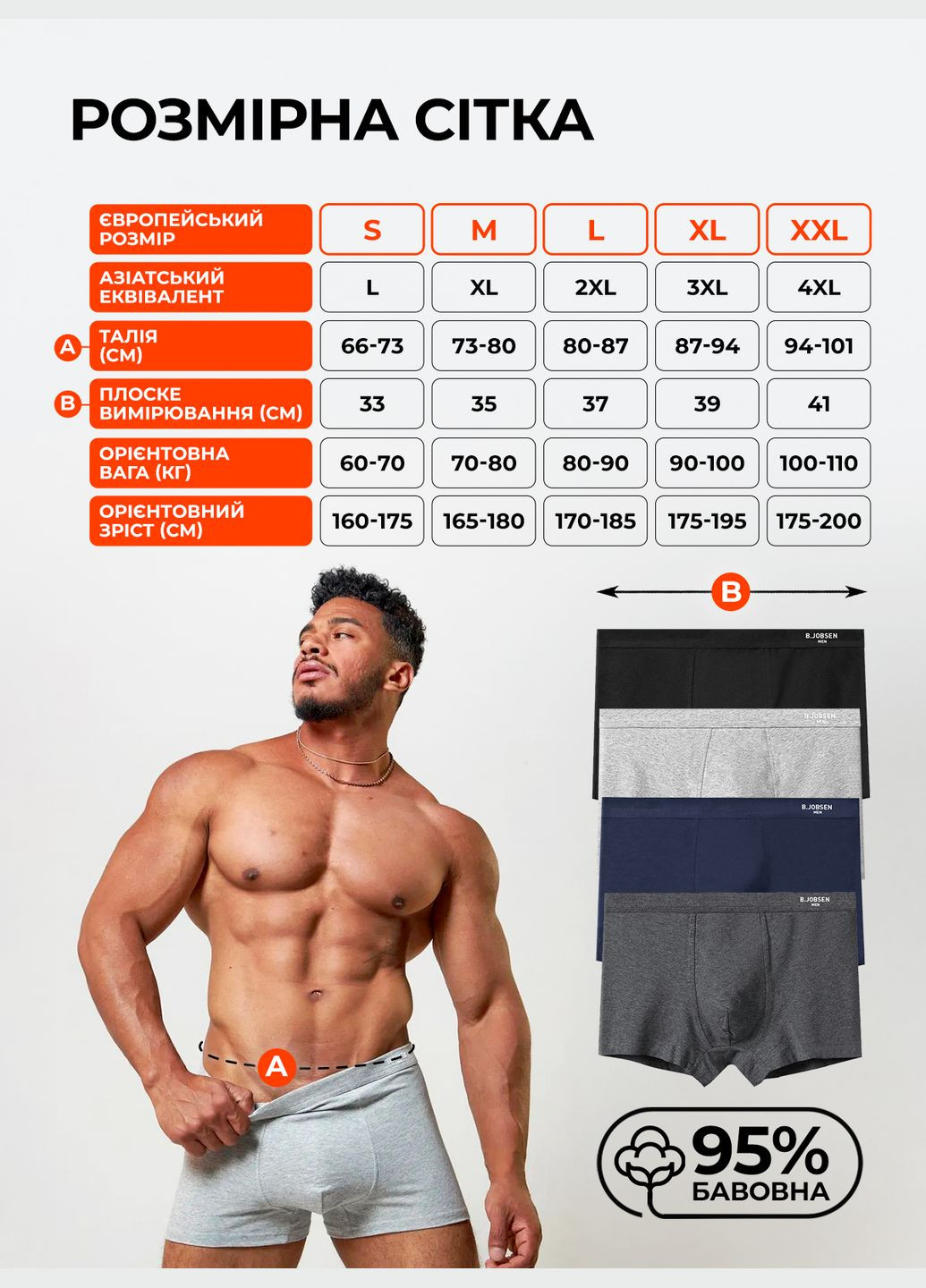 Труси чоловічі боксери набір трусів чоловічих 4 шт труси шорти однотонні L Чорний Cірий Світло-сірий Cиній 73645 B.JOBSEN (333208093)