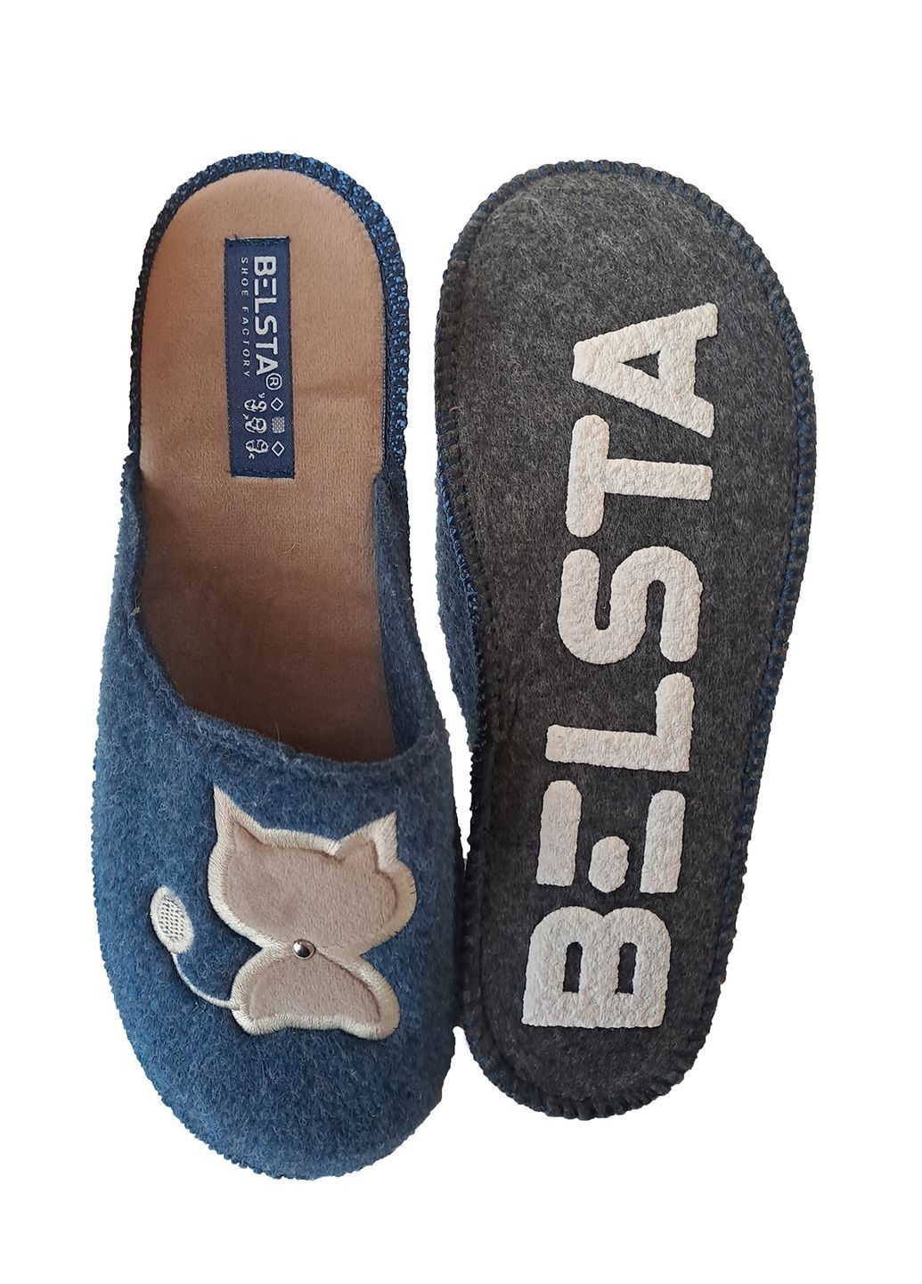 Синие тапочки бесшумные закрытые паркетные Белста с вышивкой