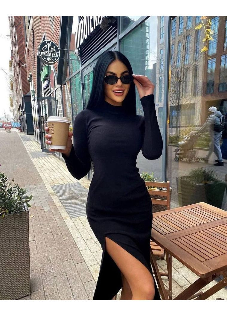 Черное кэжуал женское платье с длинным рукавом Україна однотонное