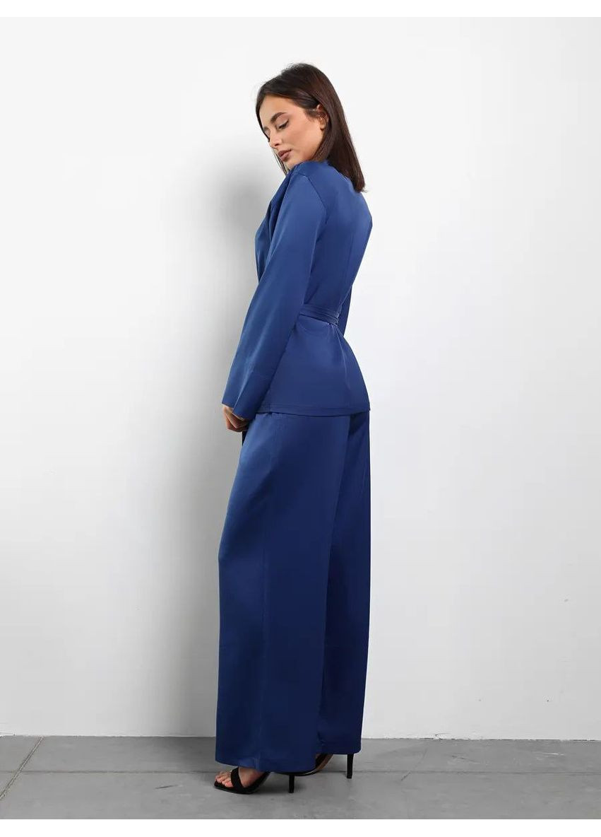 Синяя всесезон атласный пижамный комплект в стиле kimono 3в1 халат рубашка брюки рубашка + брюки No Brand Піжама Kimono чорна