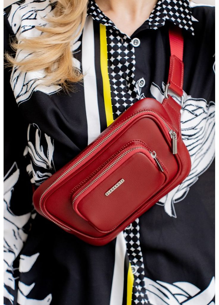 Кожаная поясная сумка-бананка Трапеция красная BlankNote (348359203)