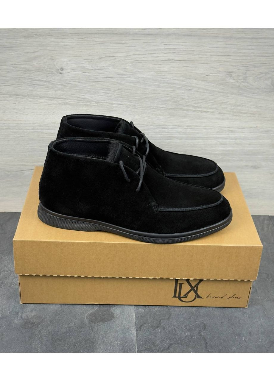 Черные мужские зимние лоферы из натуральной замши. No Brand