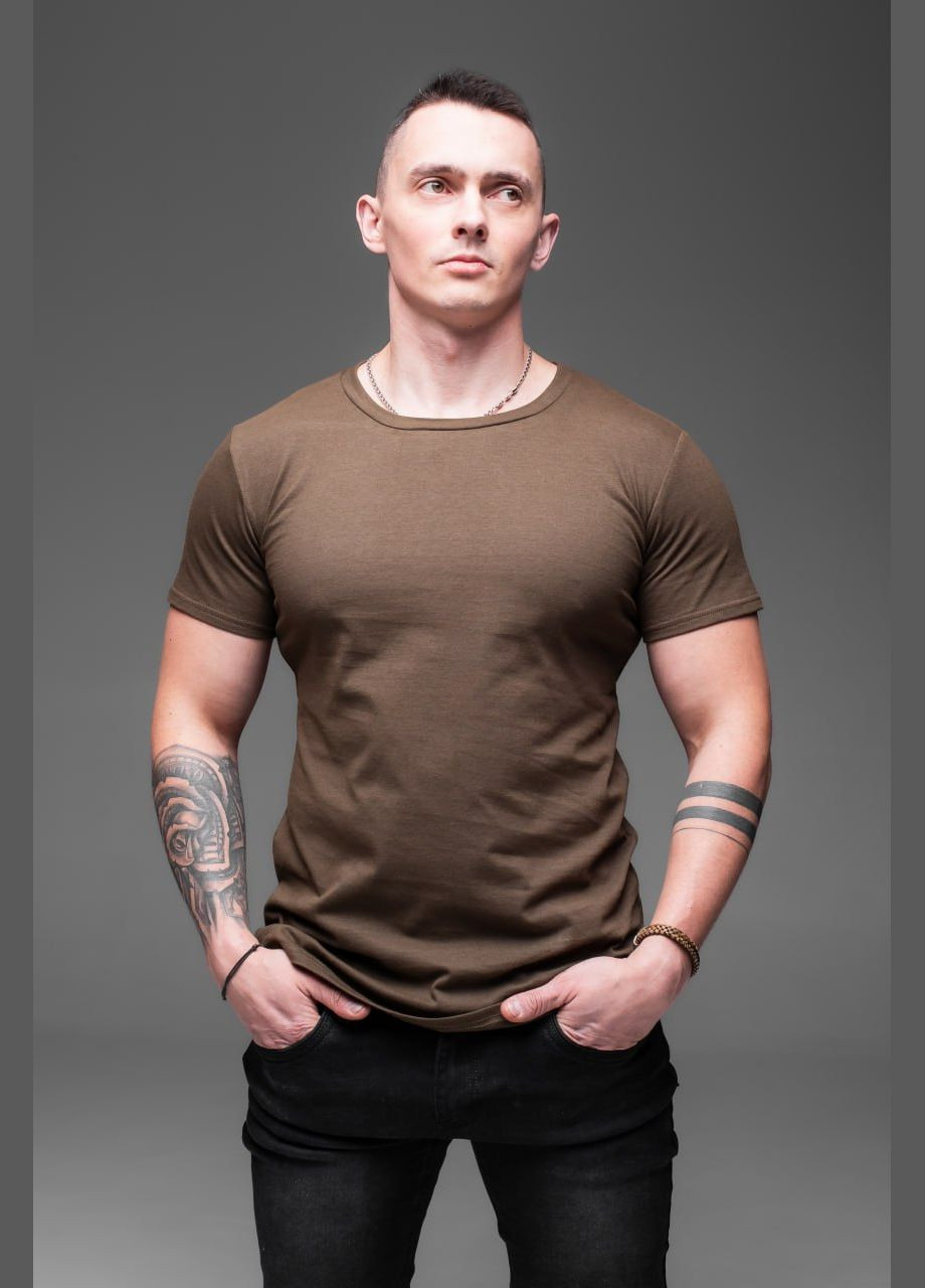 Хаки (оливковая) базовая хлопковая футболка Vakko