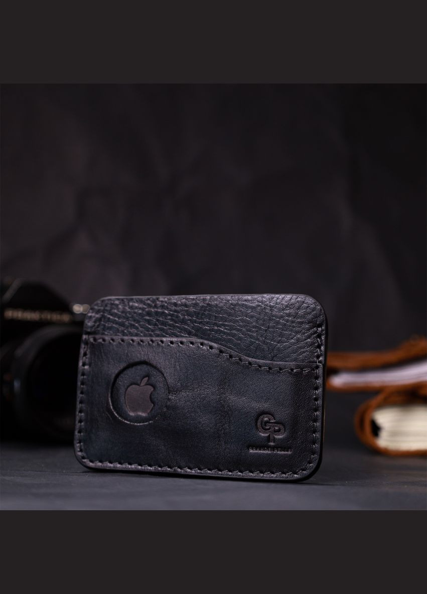 Картхолдер горизонтальний з утримувачем для Apple AirTag з натуральної шкіри чорний (sku_11613) No Brand (330012810)