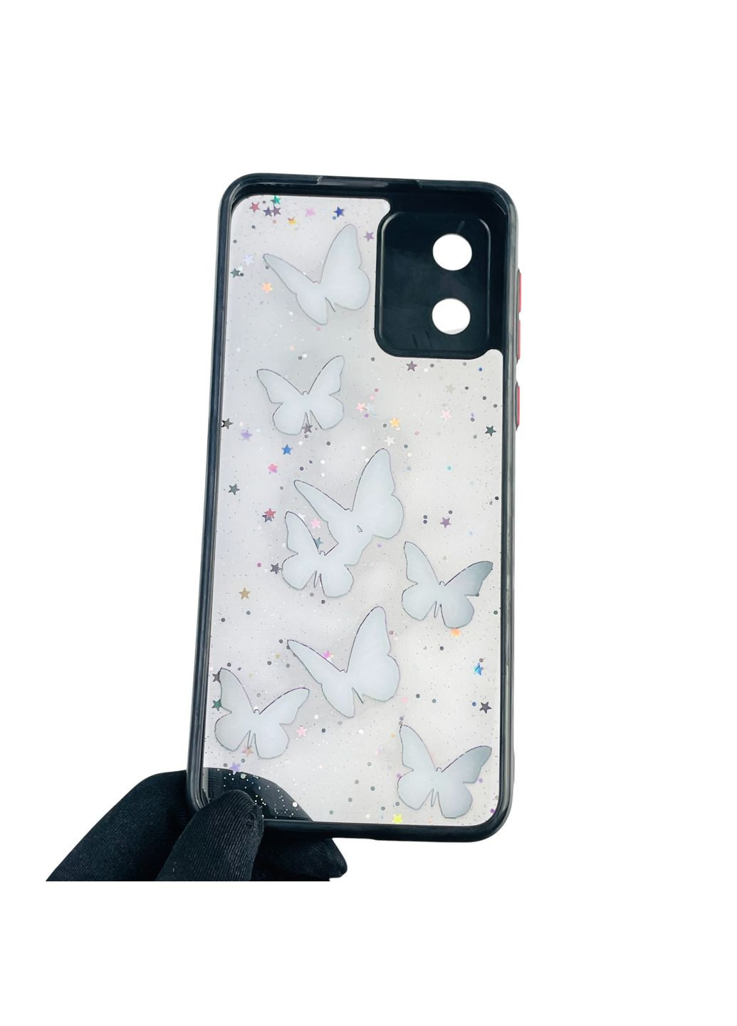 Чехол для Moto E13 (PAXT0034) с блёстками с бабочками на моторола е13 черный Motorola (366389582)