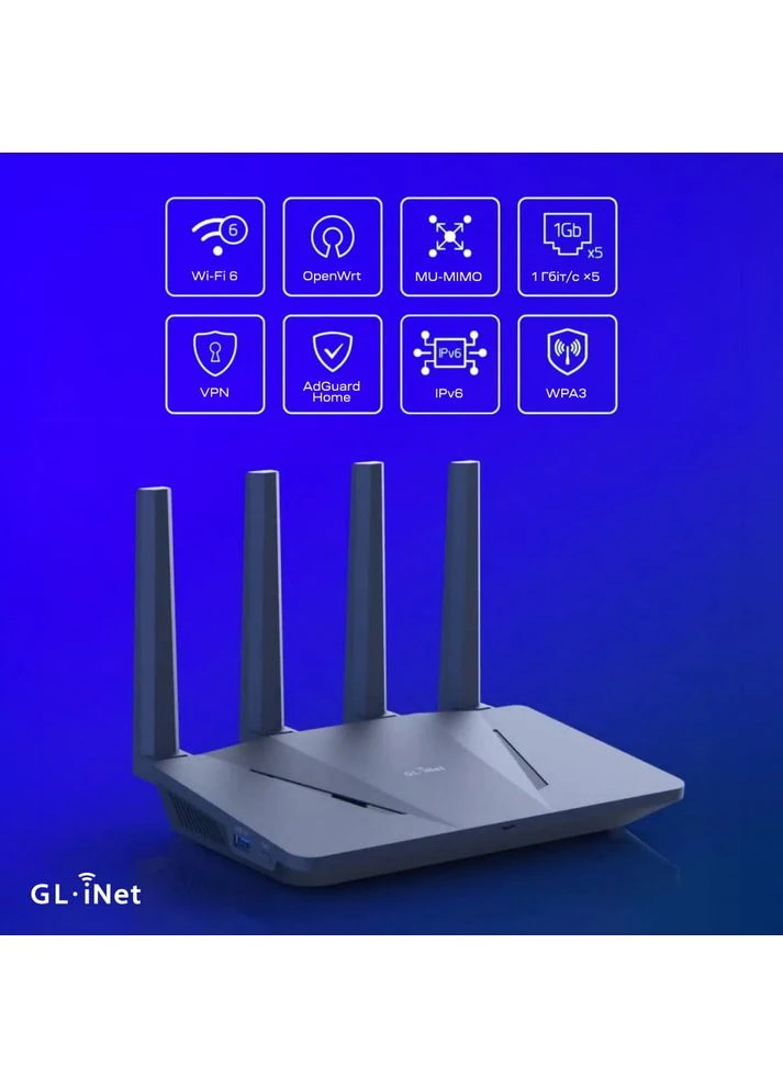 WiFi 6 маршрутизатор Flint (GL-AX1800-EU) гігабітний дводіапазонний (73-01004) GL.iNet (388484727)
