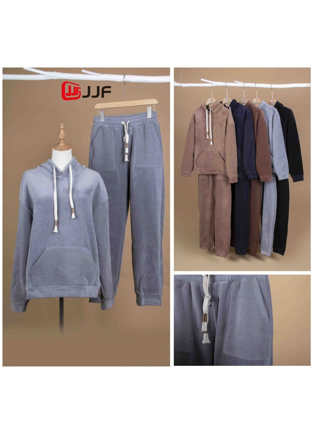 Костюм женский батал велюровый худи + брюки с манжетами (20122) No Brand (362603230)