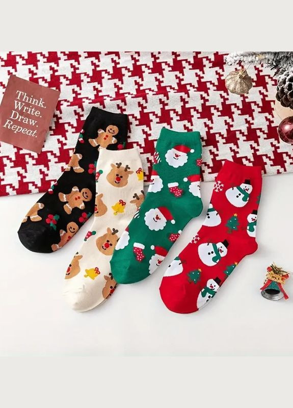 Комбинированные носки новогодние женские. набор 4 пары. 36-41 размер новогодние (308360985)