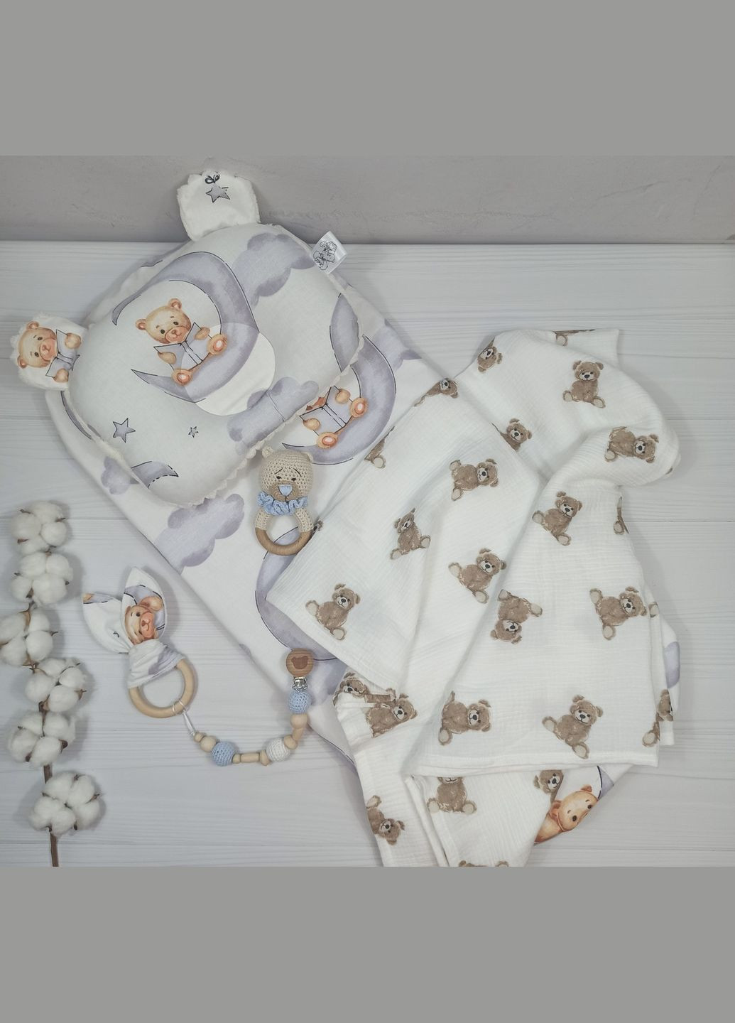 Набор в коляску a.l.babybox с муслиновым пледом Медвеженок Молочный No Brand (315488056)