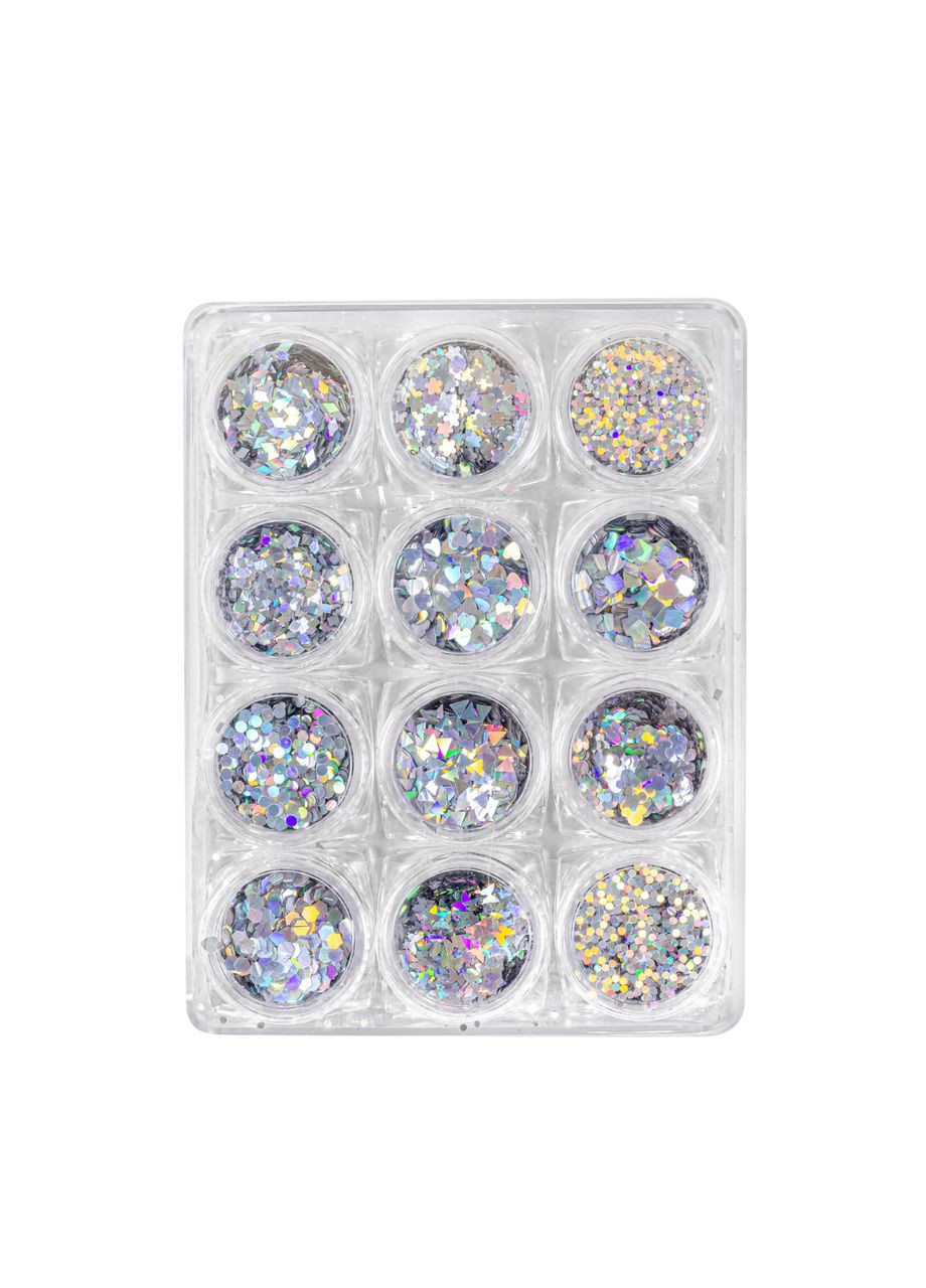 Набір блискіток для дизайну нігтів райдужні фігури 12 форм в упаковці (GC-24) No Brand (302725291)