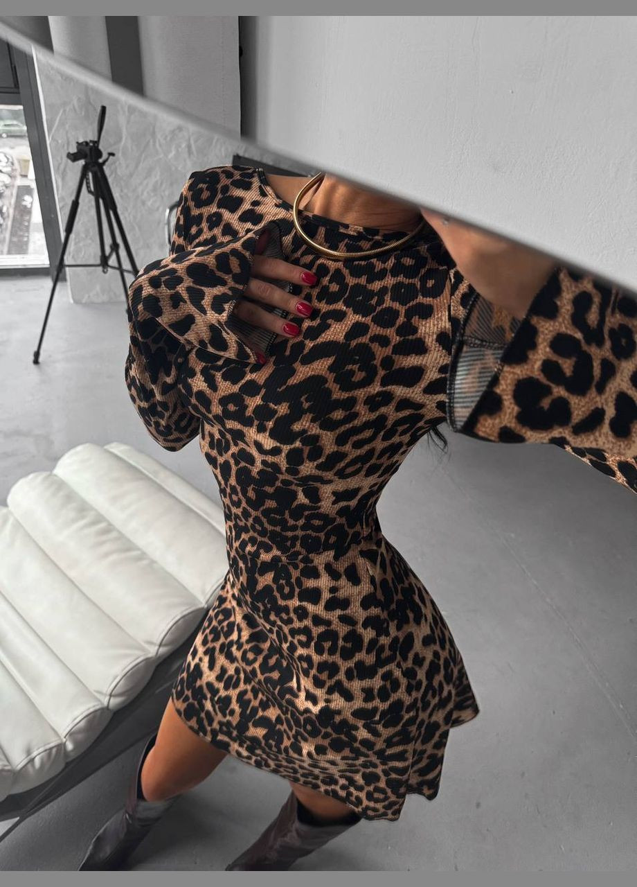 Бежева святковий, коктейльна, ділова, відвертий, повсякденний, кежуал, джинсова, вечірня сукня жіноча No Brand леопардовий