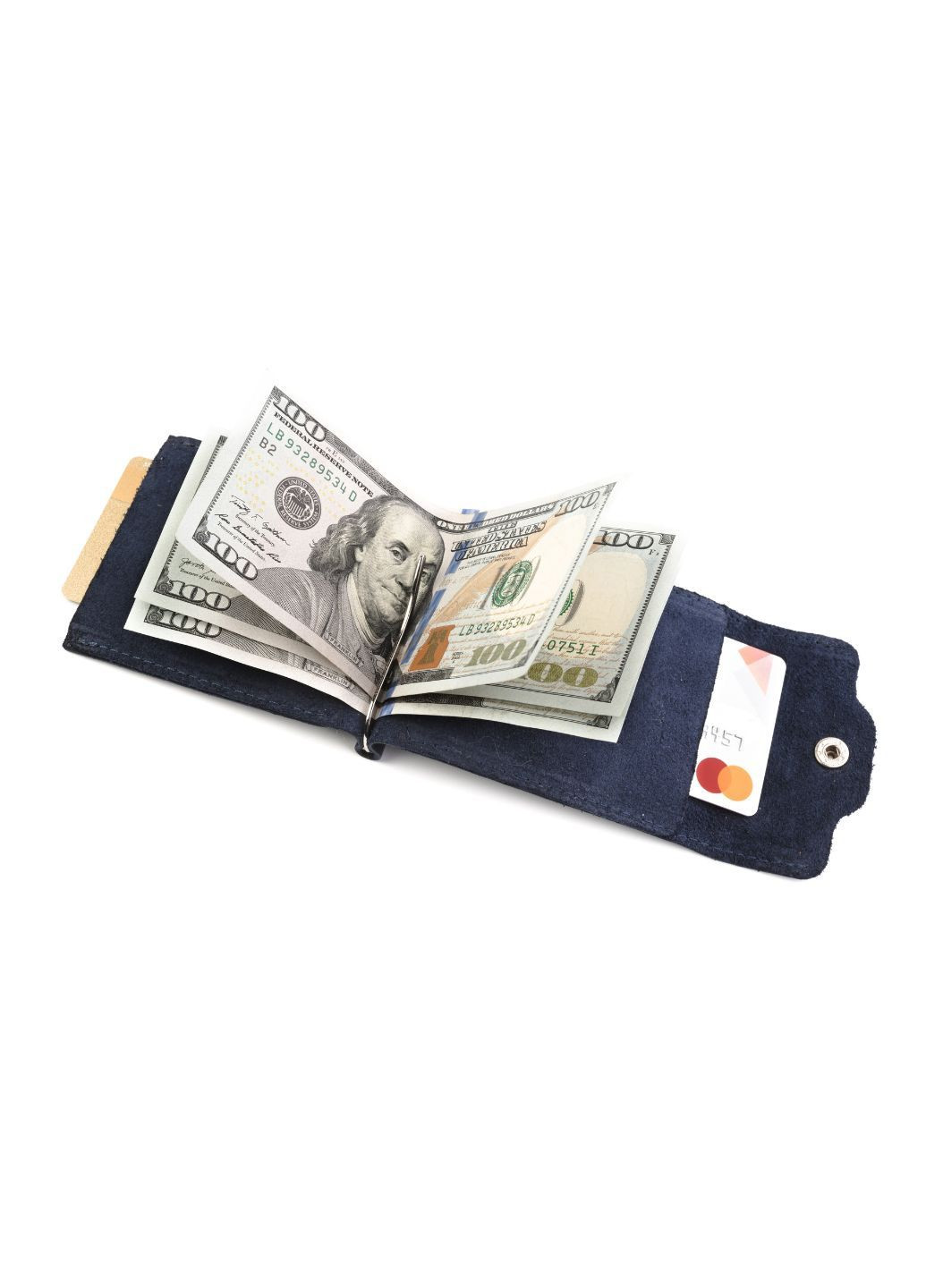 Зажим с отделами для кредитных карт на кнопке, матовая кожа Crazy Horse (Синий) LQ 602150 (278649324)