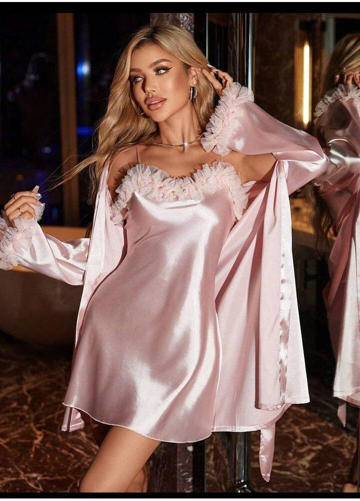 Пудровый демисезонный комплект женский шелковый Style Point