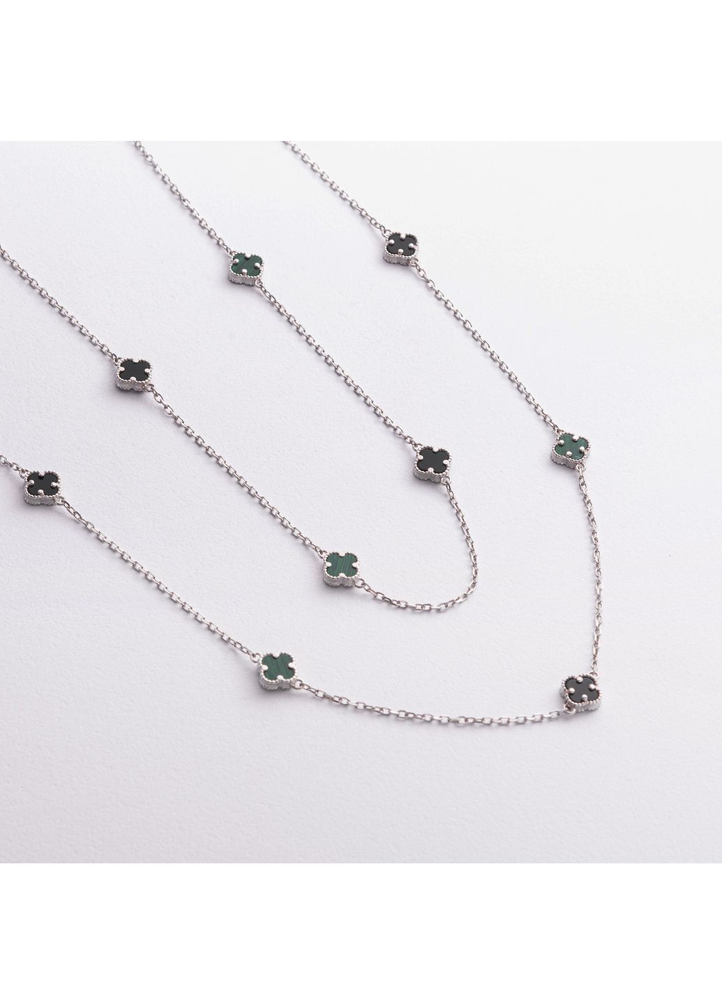Серебряное колье Клевер (оникс, малахит) 181352 80 80 Oniks (350612910)