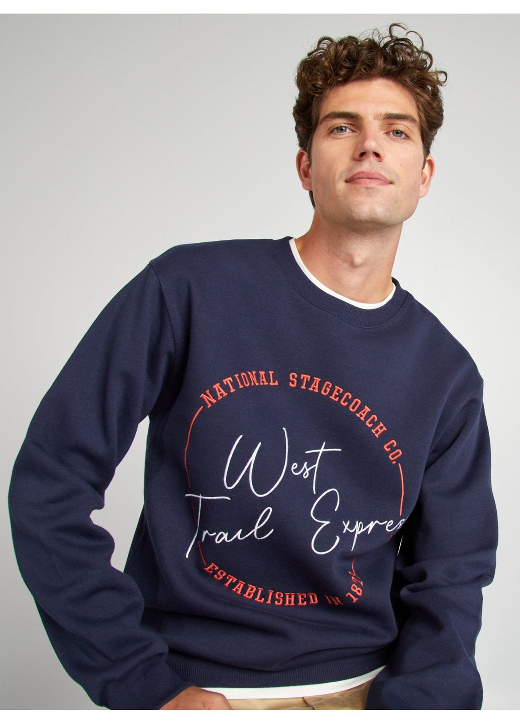 Темно-синій світшот фліс,темно-синій з принтом, Kiabi (360619988)