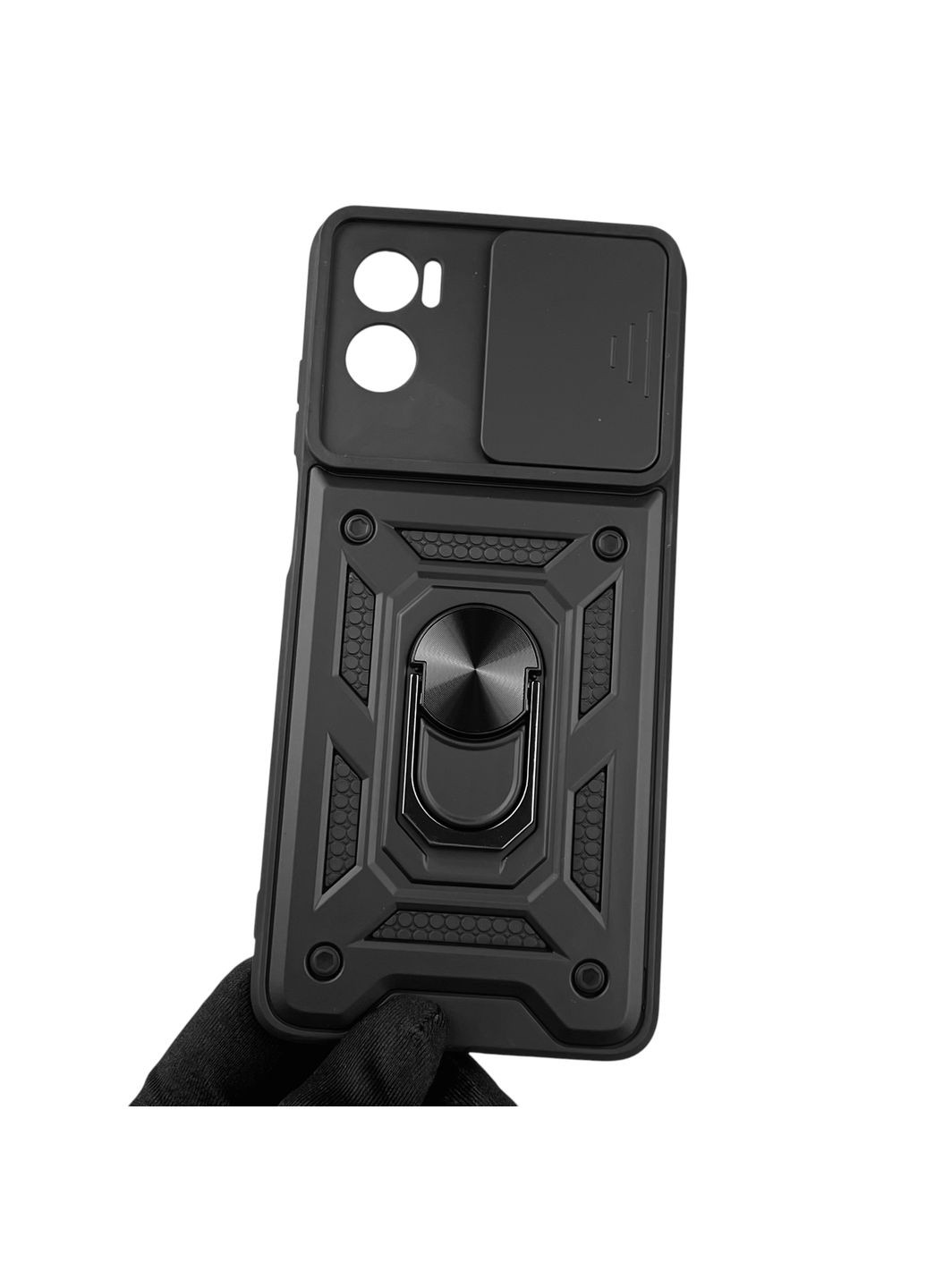 Чехол для E22i бронированный с кольцом со шторкой на моторола е22ай чёрный rg1 Motorola (366231222)