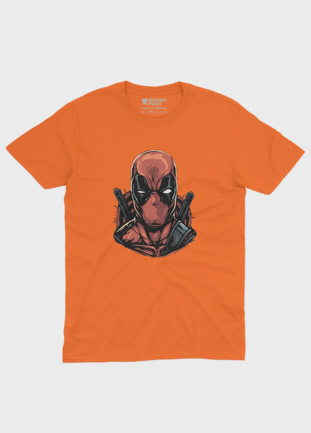 Оранжевая демисезонная футболка для мальчика с принтом антигероя - дедпул (ts001-1-ora-006-015-031-b) Modno