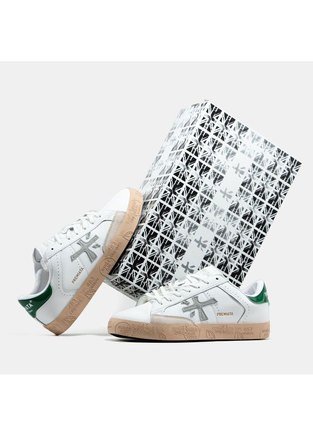 Білі Осінні кросівки чоловічі premiata steven white green grey beige | преміата стівен білі No Brand