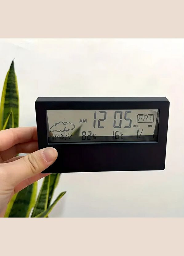 Настільний годинник-будильник з гідрометром 2158B Чорний No Brand (315723892)