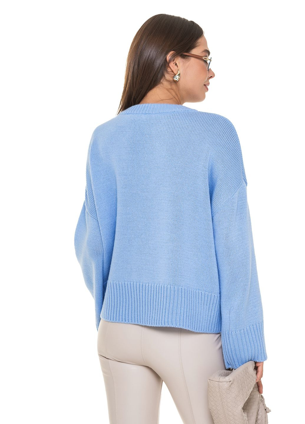 Блакитний короткий вільний светр SVTR