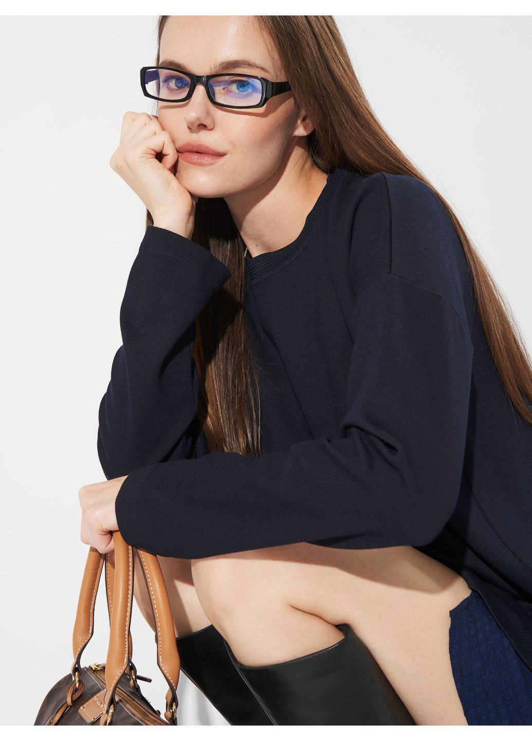 Темно-синій світшот з бавовни Massimo Dutti однотонний (358498939)