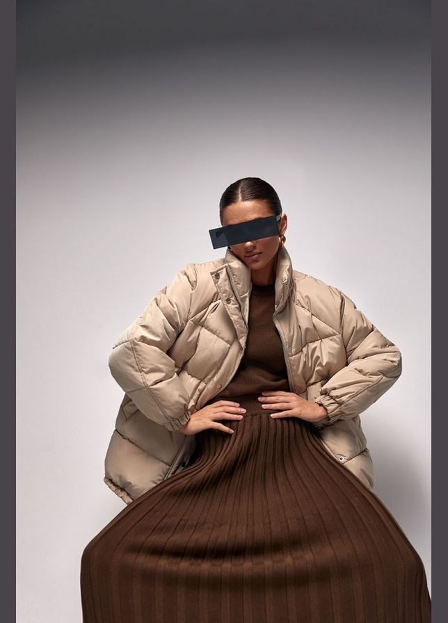 Бежевая зимняя зимняя куртка оверсайз с эко-пухом (3675) Bellise