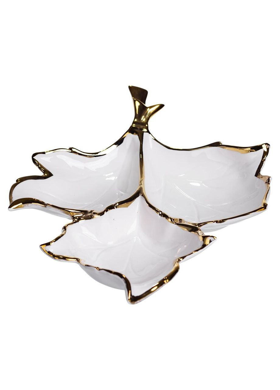 Менажниця порцелянова на 3 секції для закусок 37×28×7.5 (см) тарілка менажниця Білий із золотом ZBSY-14 No Brand (369478042)