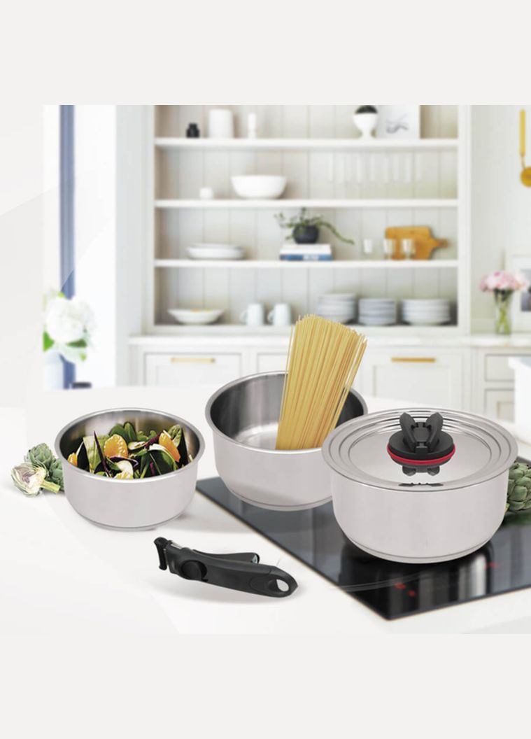 Набор посуды нержавеющий 1.3 x 1.9 x 2.7л с ручкой (3шт) (MR-3531-5) серебряные Maestro (316632060)