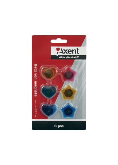 Набір магнітів у кольоровому пластиковому корпусі, фігурні, 6 штук, 9822-A Axent (281999242)