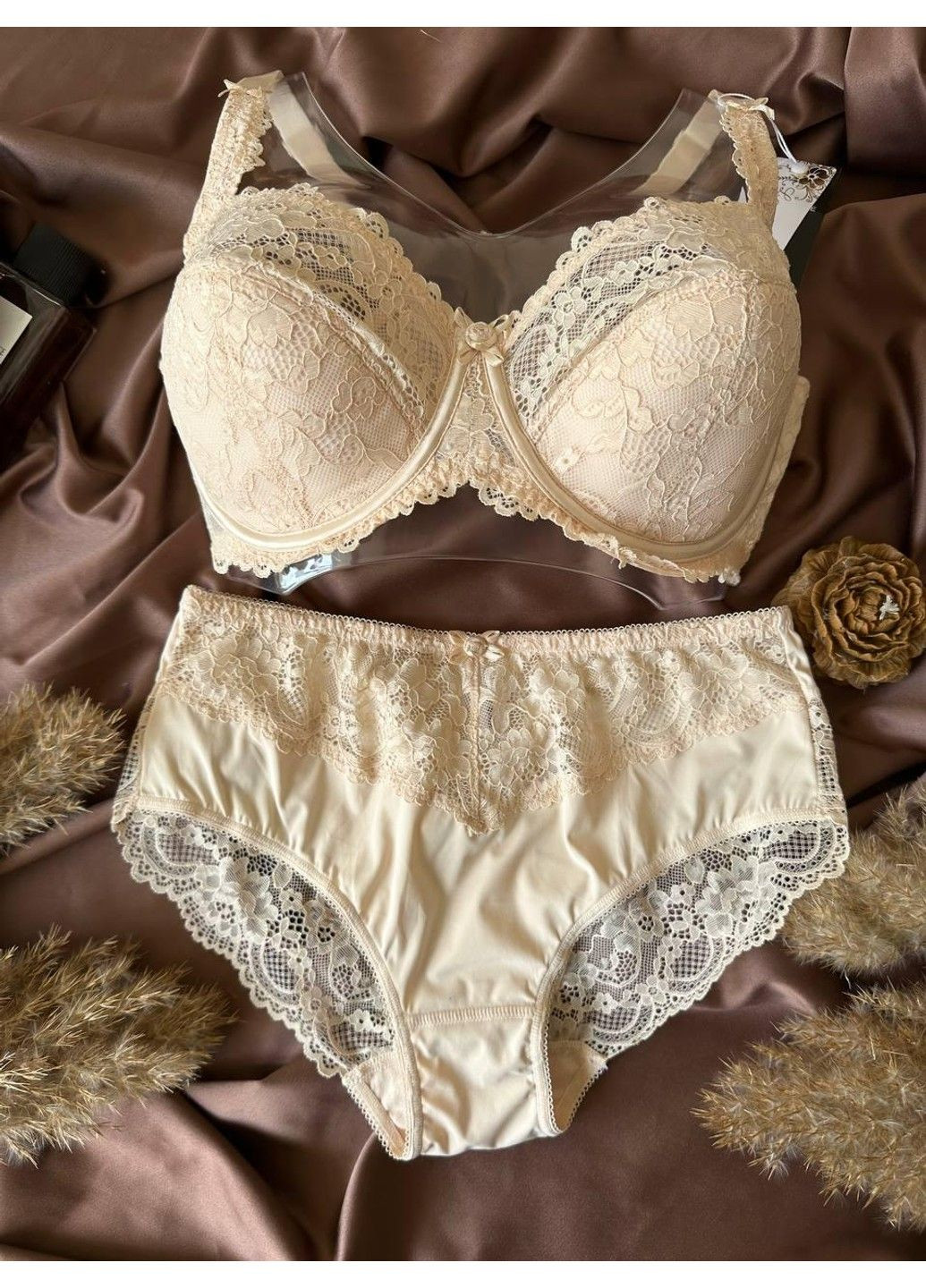 Бежевый комплект бюстгальтер полупоролоновый + трусики слипы 11676 бежевый Lanny Mode