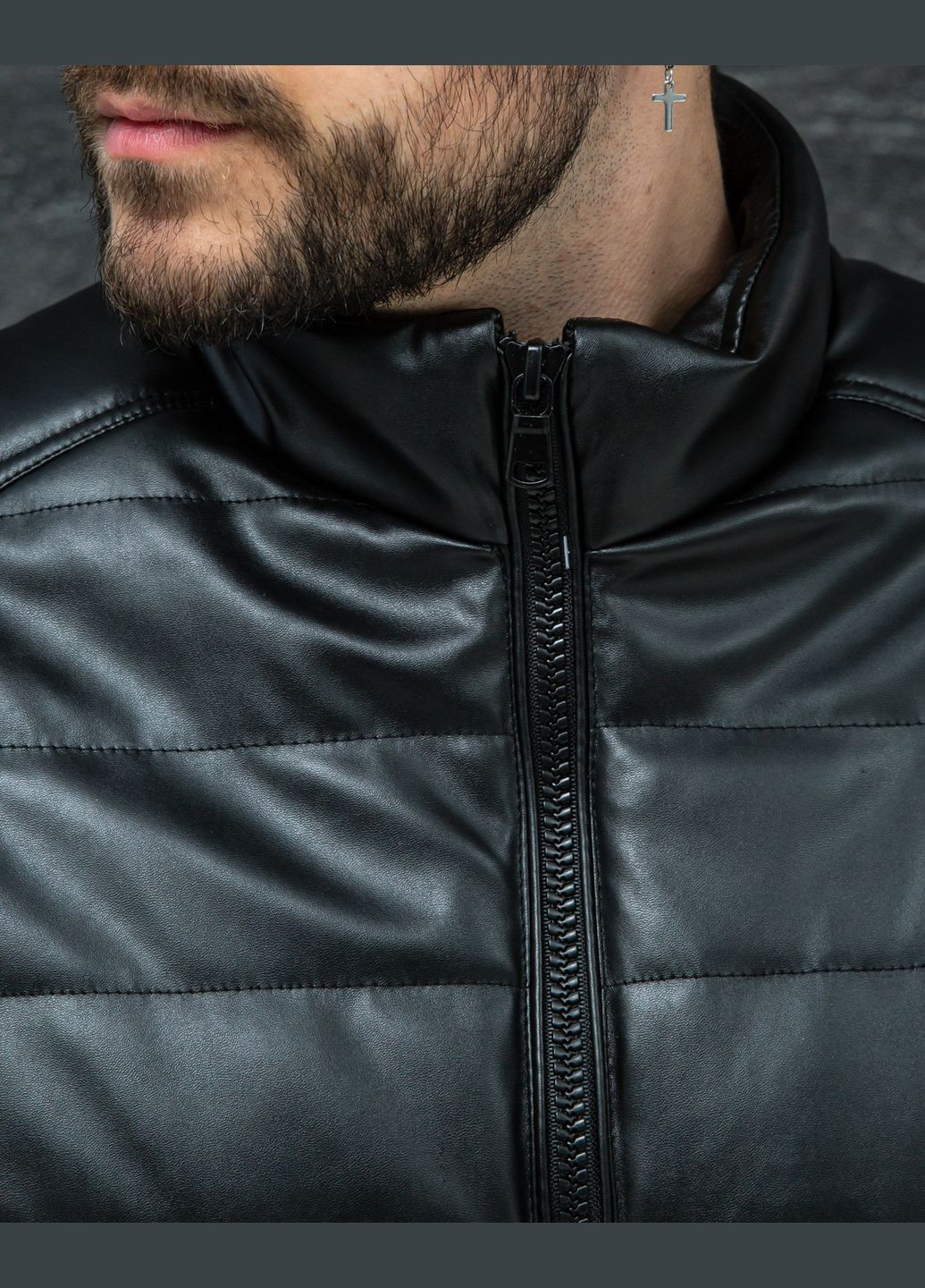 Чорна демісезонна куртка чоловіча з еко-шкіри демісезон No Brand куртка