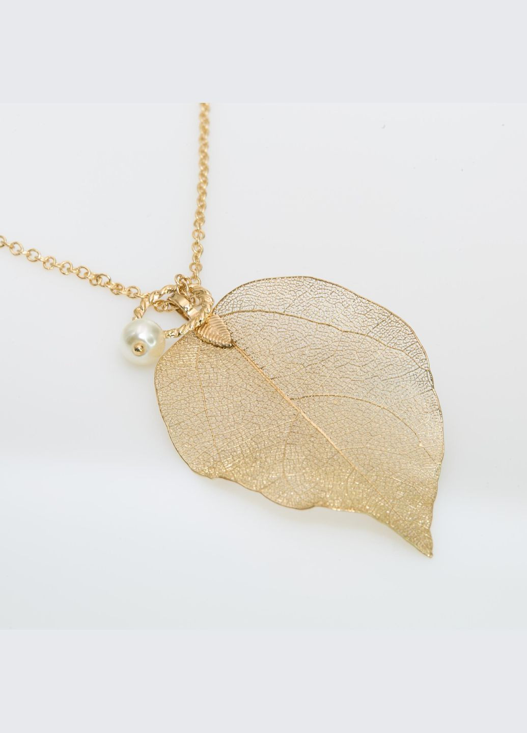 Колье с кулоном в виде листа и жемчугом от золотистого цвета. Glitter (346241763)