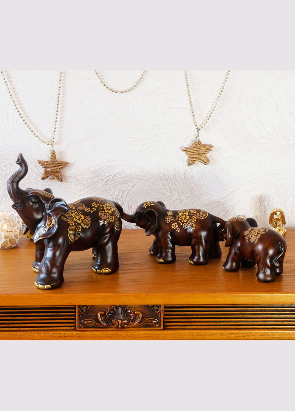 Семья слонов трех с золотом 25*11*65 (H273318T) Гранд Презент (282743479)