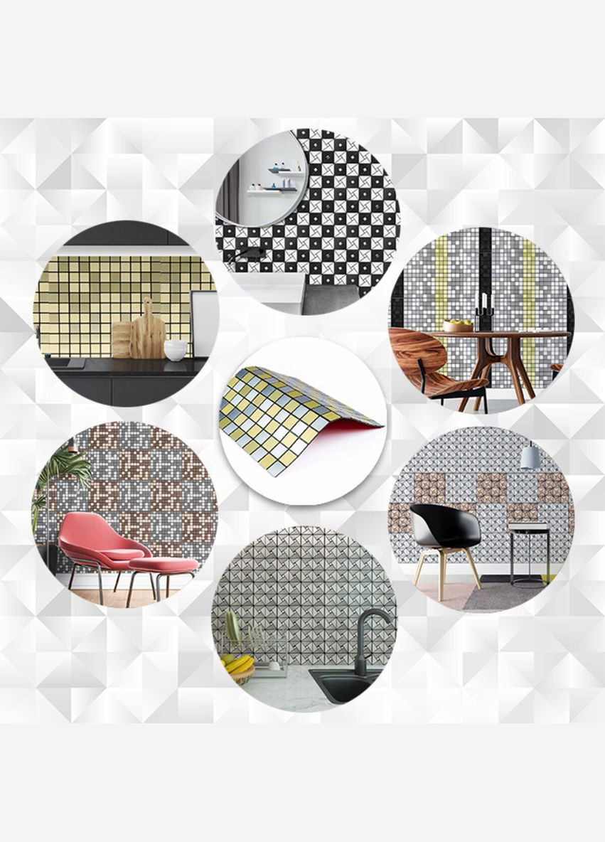 Самоклеющаяся алюминиевая плитка серебряная с золотом шахматы 300х300х3мм SW-00001827 (D) Sticker Wall (298400381)