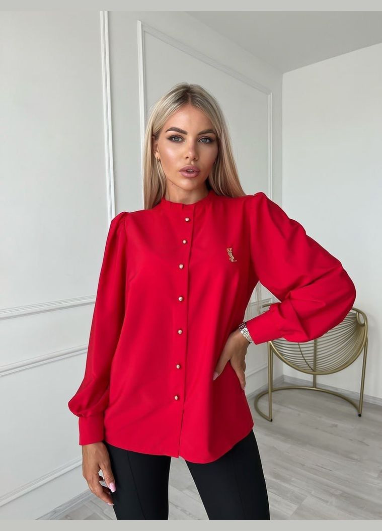 Красная демисезонная однотонная красная удлиненная блузка из софта с длинным рукавом,стильная,качественная,современная блуза No Brand 934-1