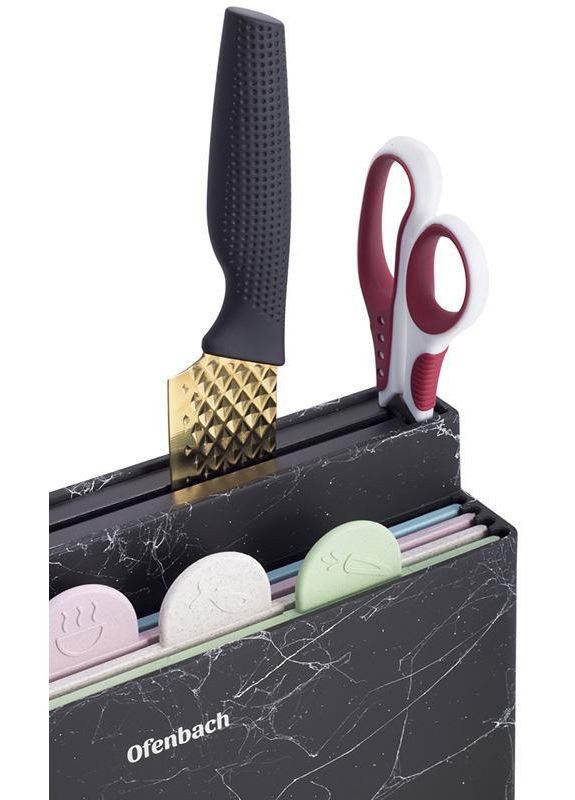 Набор 4 разделочных досок Black Marble 28х18х0.5см на горизонтальной подставке для ножей. Ofenbach (330019536)
