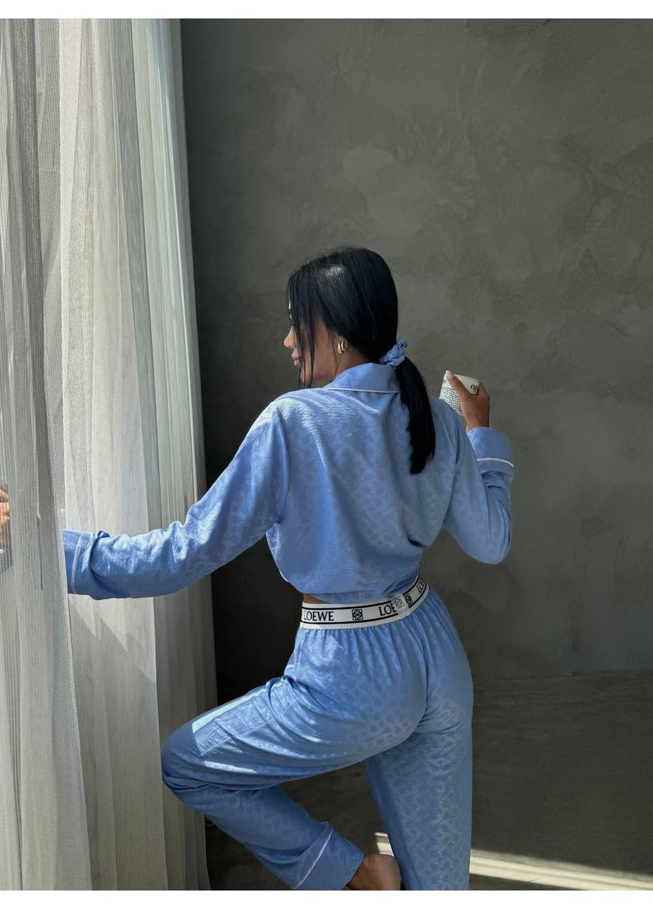 Блакитна жіноча піжама loewe полівіскозі,штани та сорочка Україна