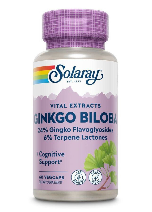 Гинкго билоба, Ginkgo Biloba Leaf Extract, 60 мг, 60 вегетарианских капсул. Solaray (351384019)