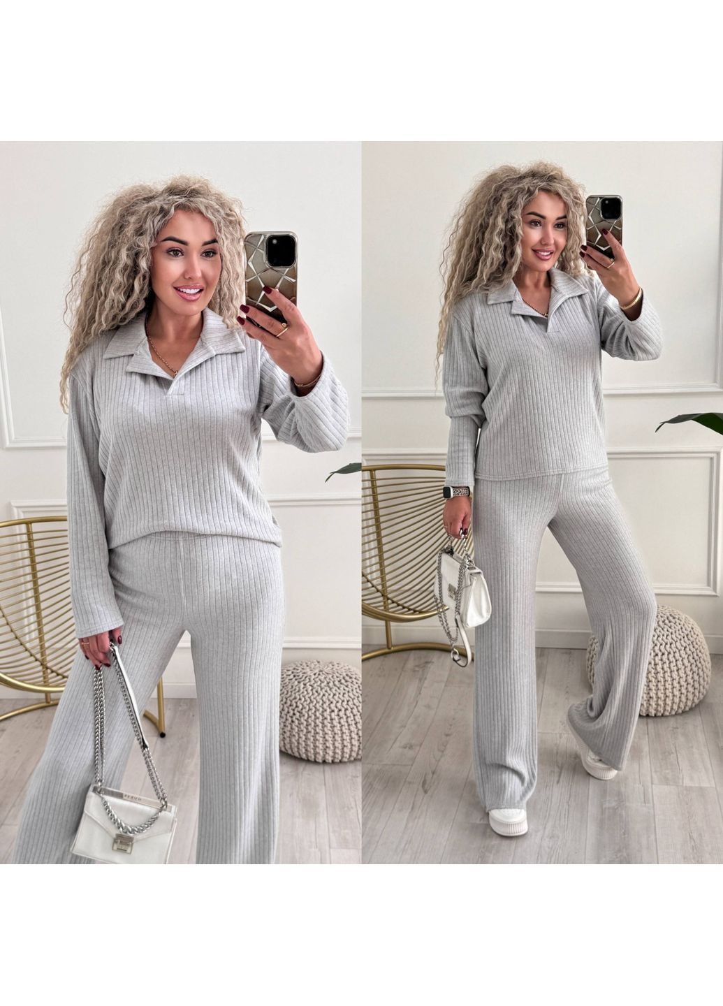 Костюм з королівської ангори у широкий рубчик,кофта оверсайз та штани палаццо Україна (365958165)